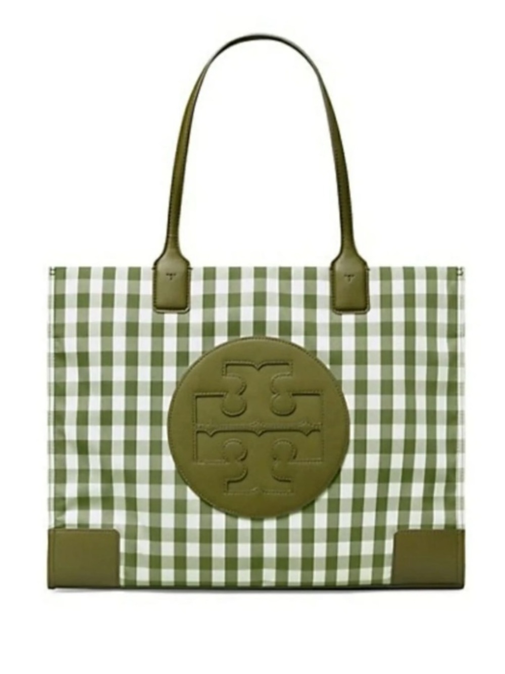 NWT Tory Burch Mini Ella Green and White Gingham Tote